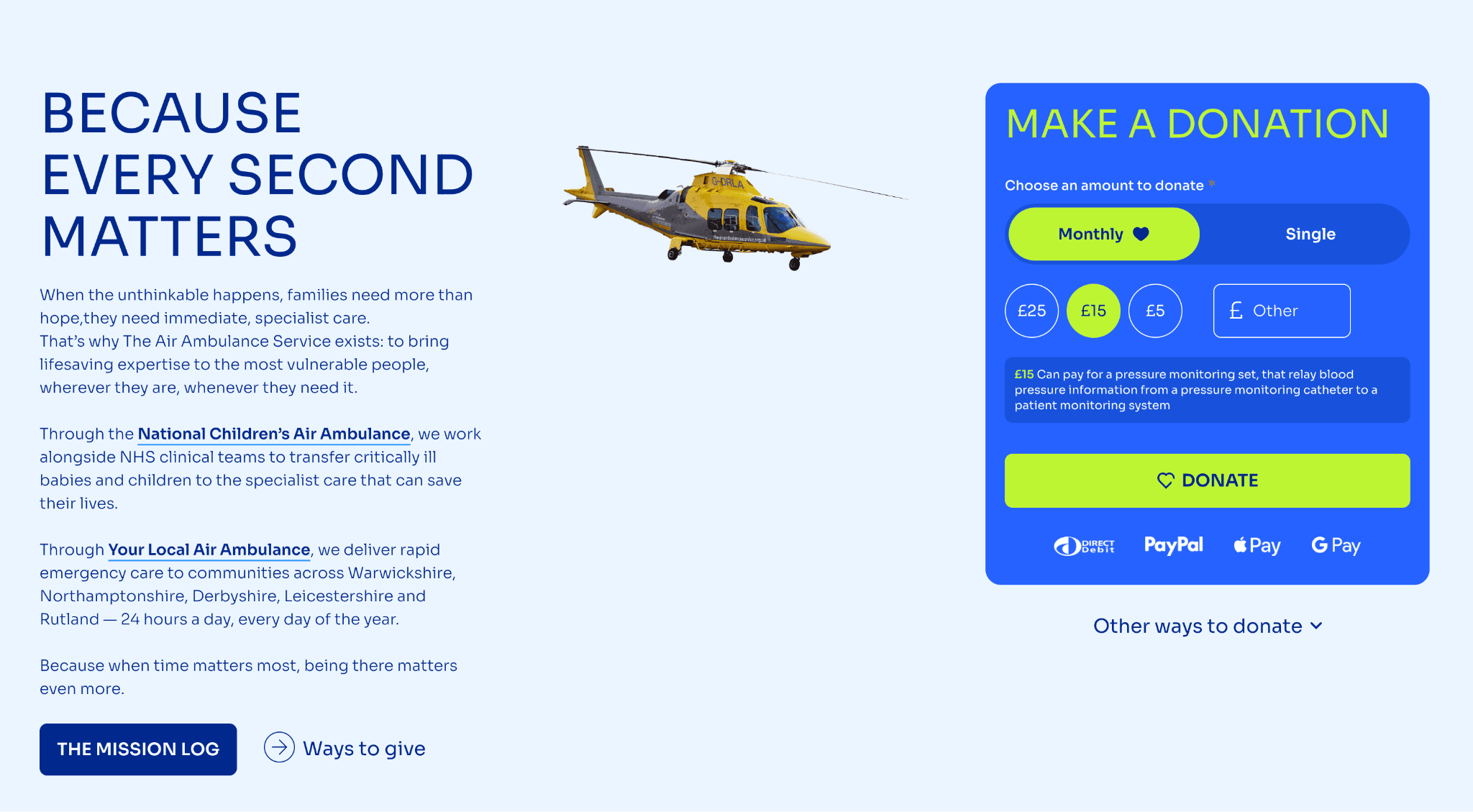 The Air Ambulance Service donation page